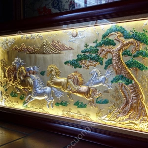 Tranh đồng phong thủy dát vàng 24k Mã đáo thành công
