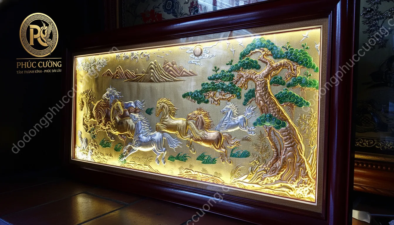 Tranh đồng phong thủy dát vàng 24k Mã đáo thành công