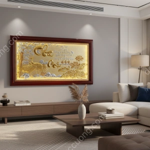 Tranh đồng phong thủy dát vàng 24k Công Cha Nghĩa Mẹ