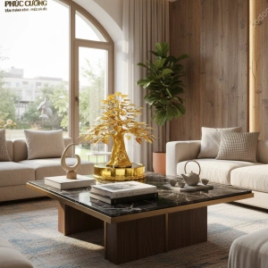 Bồ đề dát vàng 24k kèm tượng phật Cao 25cm