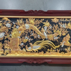 Tranh đồng phong thủy dát vàng 24k Song Kê Vinh Hoa Phú Quý