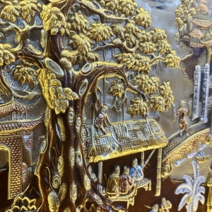 Tranh đồng phong thủy dát vàng 24k Cội nguồn quê hương