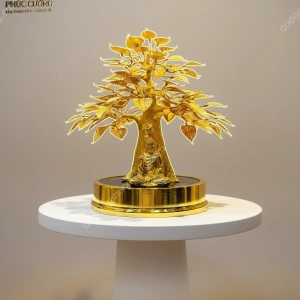 Bồ đề dát vàng 24k kèm tượng phật Cao 25cm