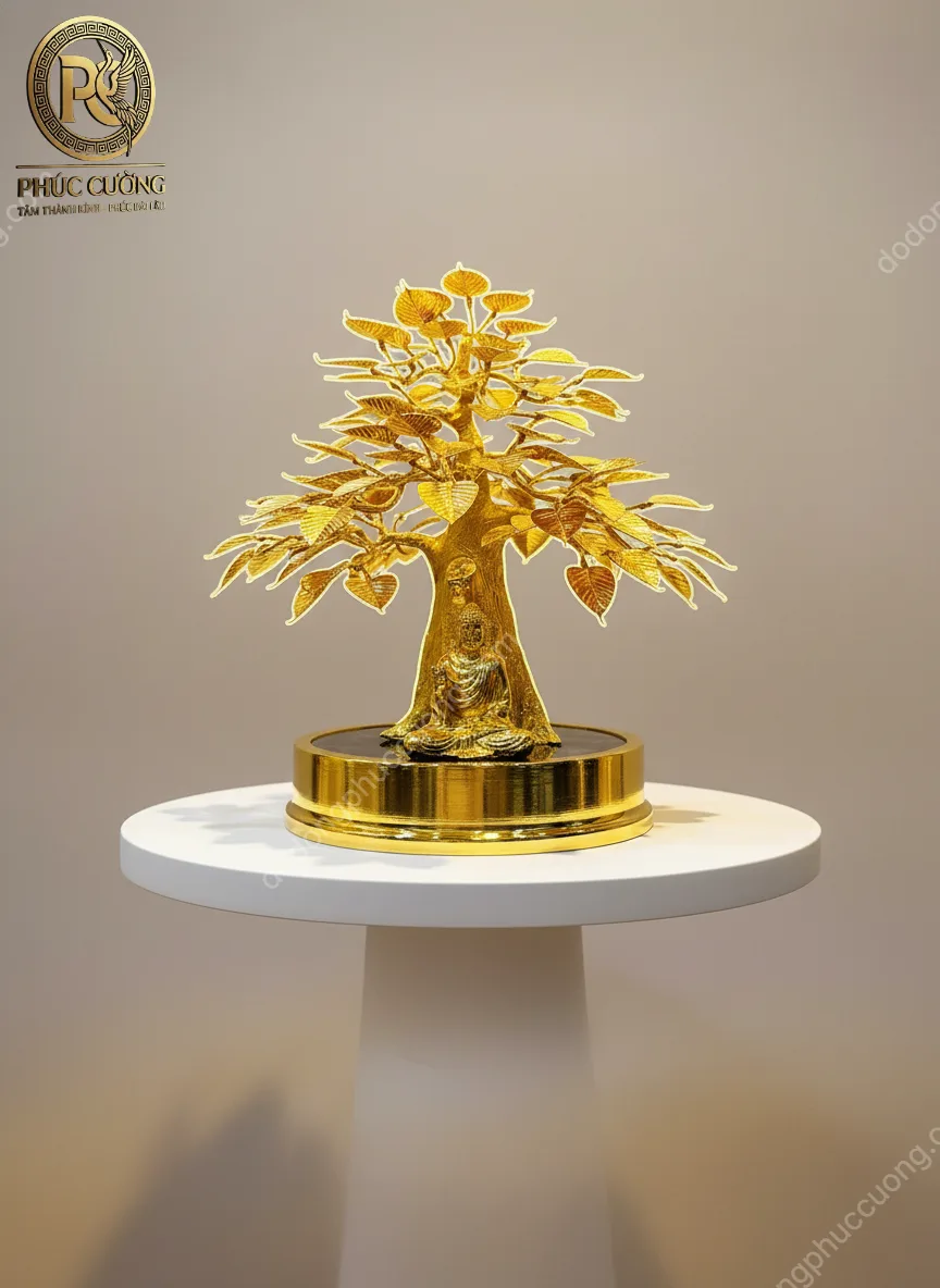 Bồ đề dát vàng 24k kèm tượng phật Cao 25cm