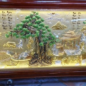 Tranh đồng phong thủy dát vàng 24K Cội nguồn quê hương