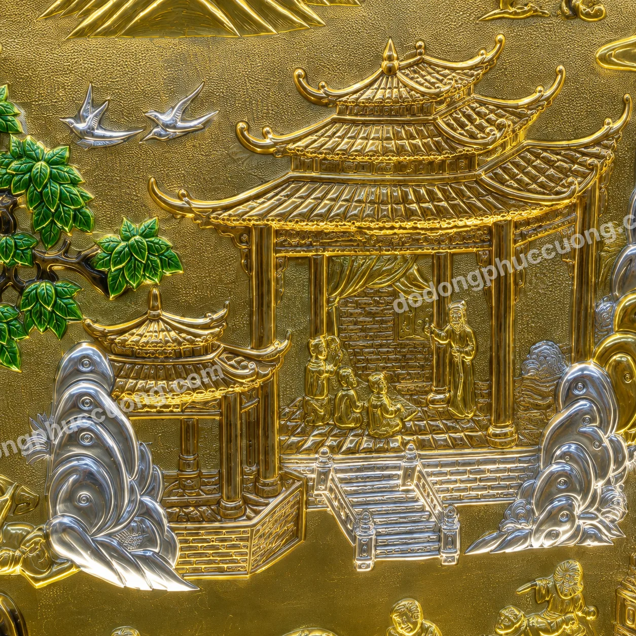 Tranh đồng phong thủy dát vàng 24K Cội nguồn quê hương