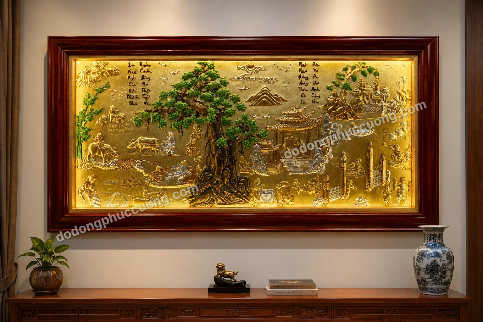 Tranh đồng phong thủy dát vàng 24K Cội nguồn quê hương