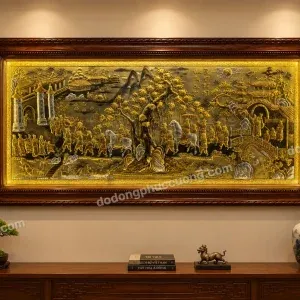 TRANH ĐỒNG VINH QUY BÁI TỔ DÁT VÀNG 24K