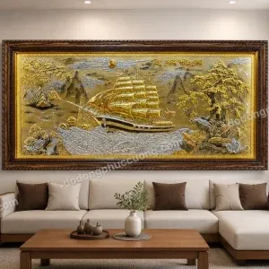 TRANH ĐỒNG THUẬN BUỒM XUÔI GIÓ DÁT VÀNG 24K – KHỞI TẠO HANH THÔNG, TÀI LỘC TẤN TỚI