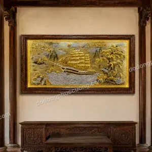 TRANH ĐỒNG THUẬN BUỒM XUÔI GIÓ DÁT VÀNG 24K – KHỞI TẠO HANH THÔNG, TÀI LỘC TẤN TỚI