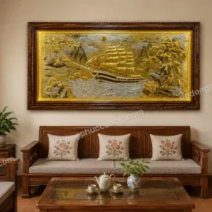 TRANH ĐỒNG THUẬN BUỒM XUÔI GIÓ DÁT VÀNG 24K – KHỞI TẠO HANH THÔNG, TÀI LỘC TẤN TỚI