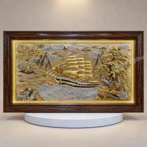 TRANH ĐỒNG THUẬN BUỒM XUÔI GIÓ DÁT VÀNG 24K – KHỞI TẠO HANH THÔNG, TÀI LỘC TẤN TỚI