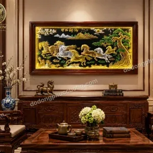 TRANH ĐỒNG MÃ ĐÁO THÀNH CÔNG DÁT VÀNG 24K – BỨT PHÁ DANH VỌNG, VẠN SỰ HANH THÔNG